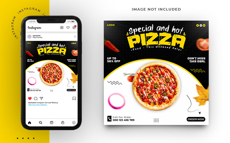 Modelo de banner de postagem de mídia social de promoção de pizza no Instagram