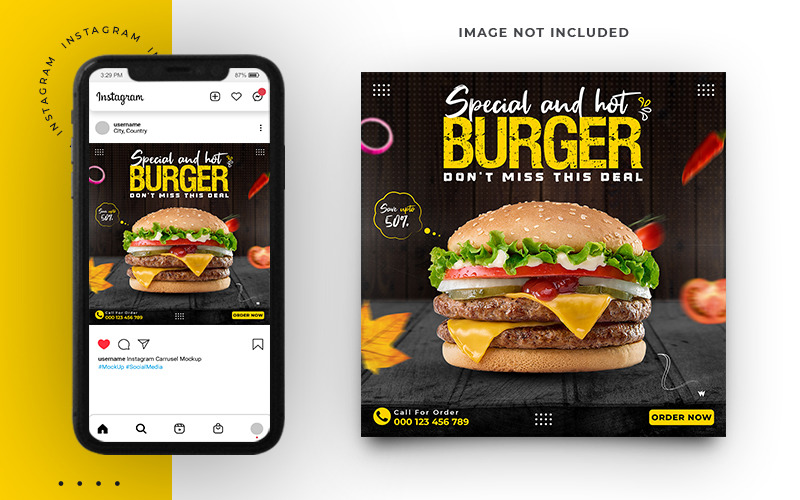 Modelo de banner de postagem do Instagram de mídia social de hambúrguer delicioso
