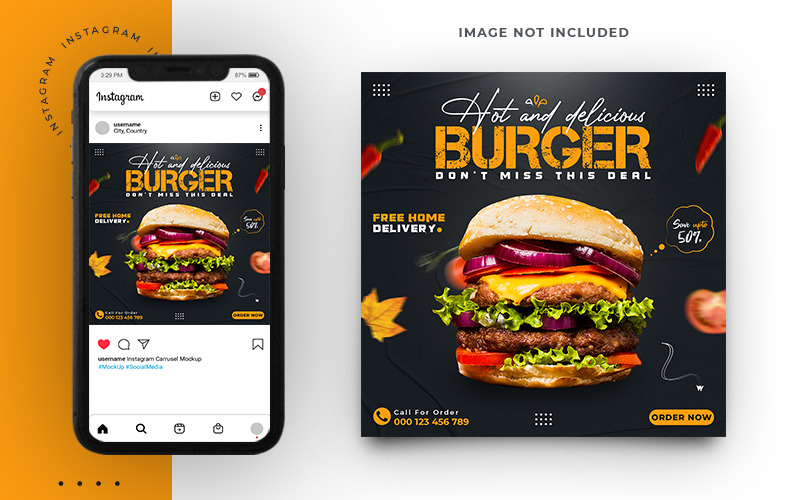 Plantilla de banner de publicación de redes sociales de promoción de hamburguesas