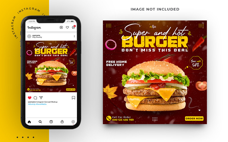 Plantilla de promoción de redes sociales de hamburguesa de comida