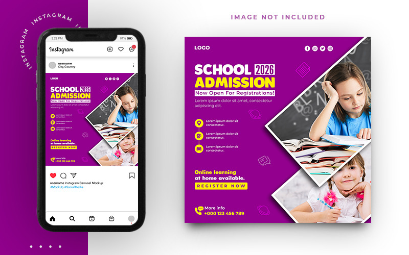 学校入学社交媒体 Instagram 帖子横幅模板