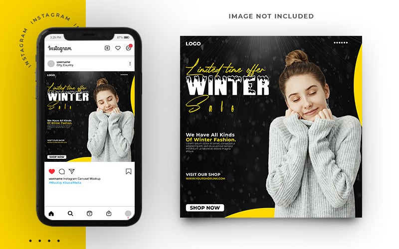 Zimowa wyprzedaż moda w mediach społecznościowych i szablon banera internetowego