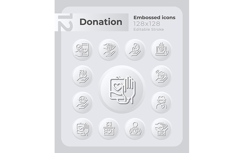 Conjunto de iconos en relieve de caridad