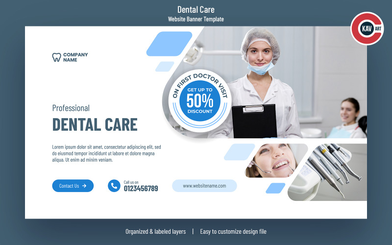 Plantilla de banner de sitio web de cuidado dental