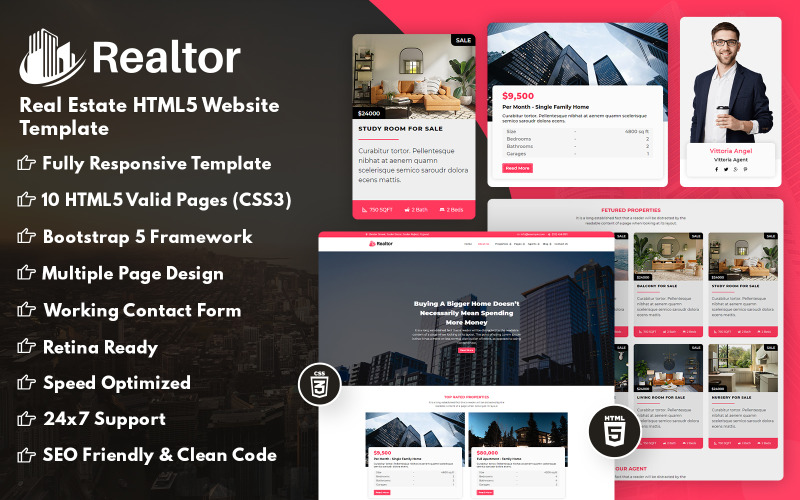 Agent immobilier - Modèle de site Web HTML5 pour l'immobilier
