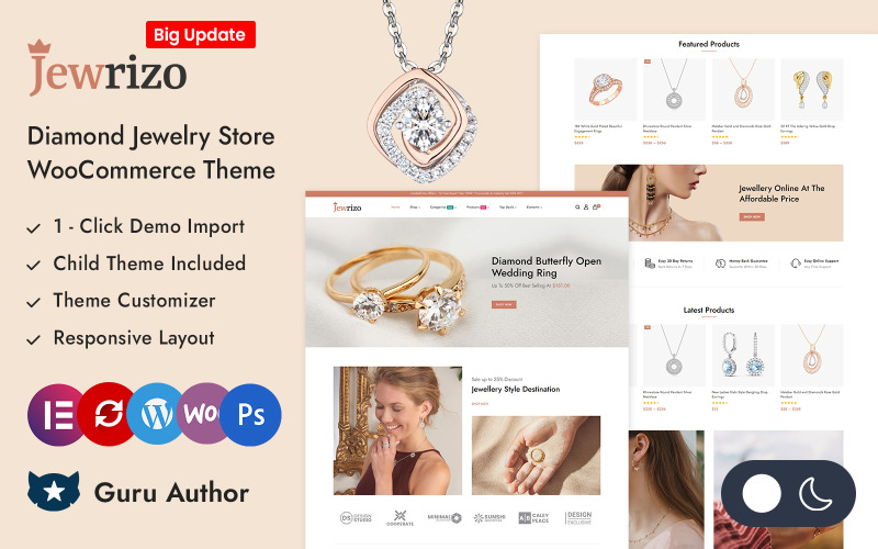 Jewrizo - Адаптивна тема для ювелірного магазину Elementor WooCommerce