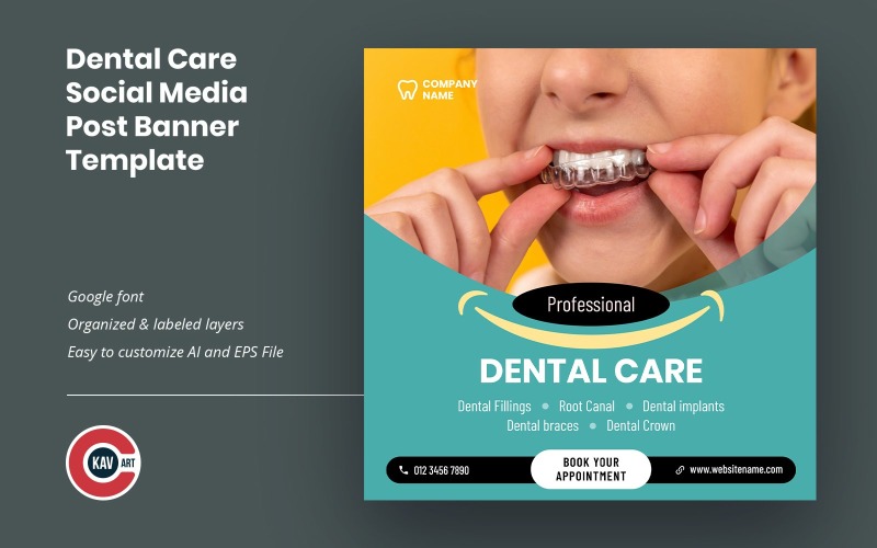 Modèle de bannière de publication sur les médias sociaux de soins dentaires