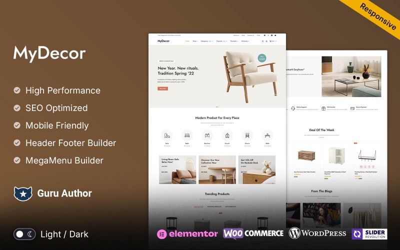 MyDecor - Mobilya, İç Mekan, Sanat ve El Sanatları WooCommerce Elementor Teması