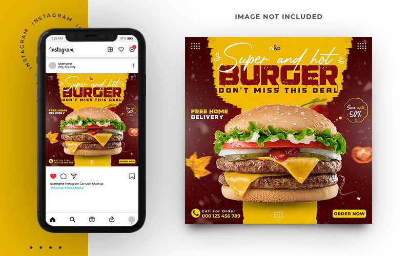 Burger Social Media Post Banner Template - TemplateMonster