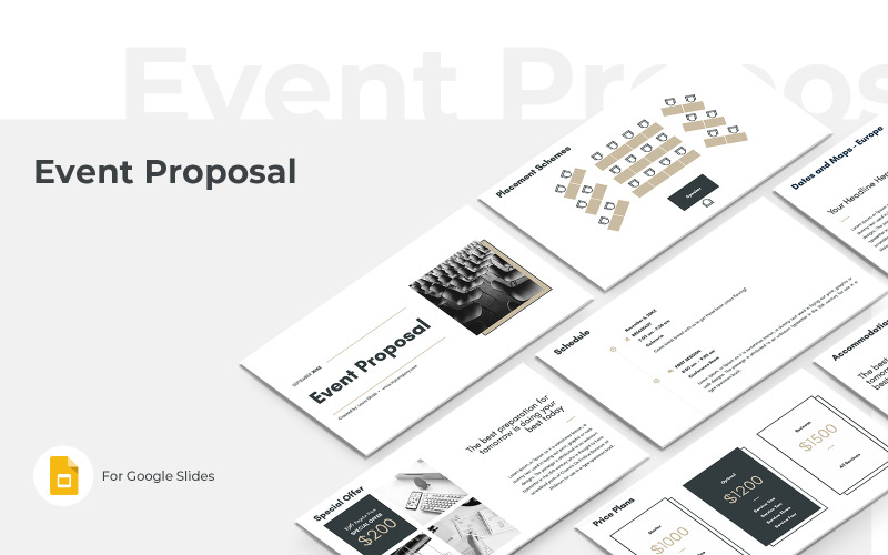 Modelo de apresentação do Apresentações Google de proposta de evento