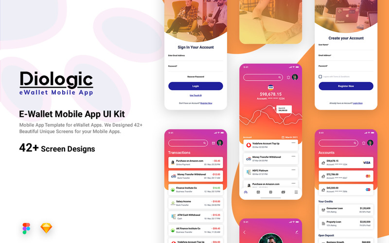 E-Wallet mobiele app UI Kit