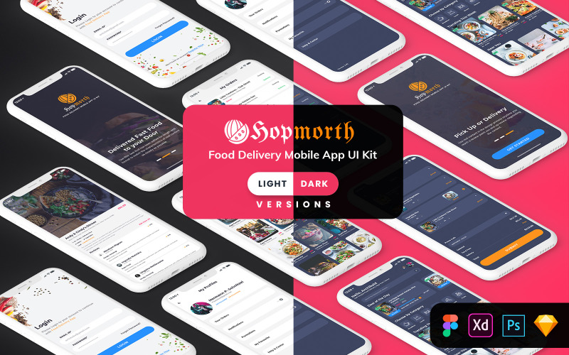 Hopmorth – Набір інтерфейсу інтерфейсу мобільного додатка для ресторану (світлий і темний)
