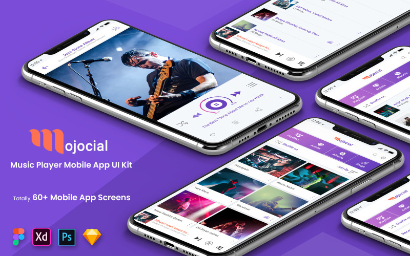 Mojocial - Комплект пользовательского интерфейса для мобильного приложения Music Player