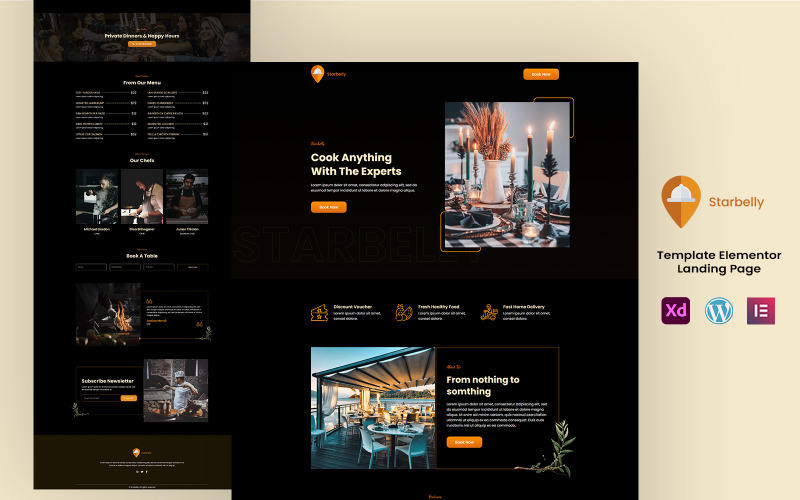 Starbelly - Modelo de uma página do Elementor de serviços de hotelaria e restaurante