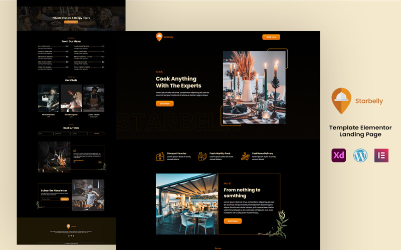 Starbelly - Plantilla de una página Elementor para servicios de hotel y restaurante