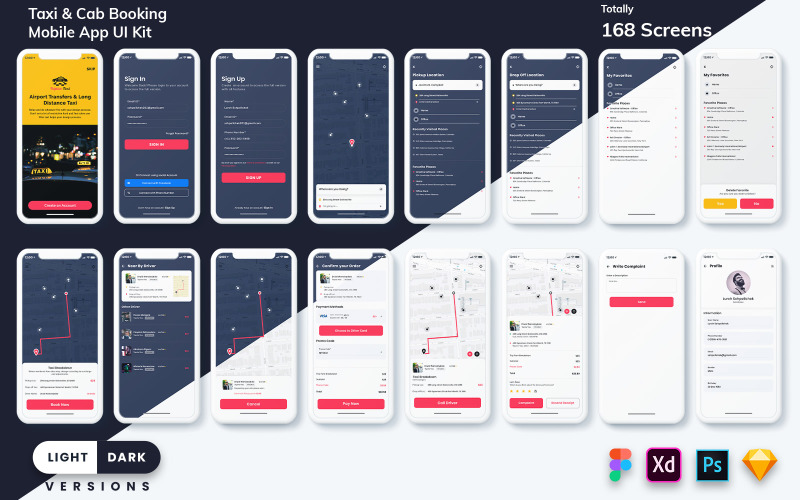 Taxibokning Mobile App UI Kit (Light & Dark)