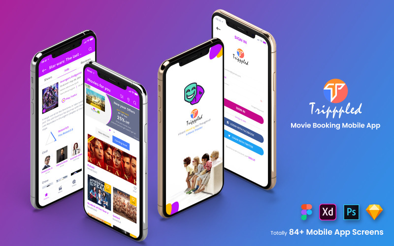 Tripppled - Комплект інтерфейсу мобільного додатка для бронювання фільмів