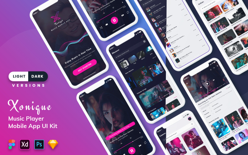 Xonique - Kit d'interface utilisateur d'application mobile de musique (clair et foncé)