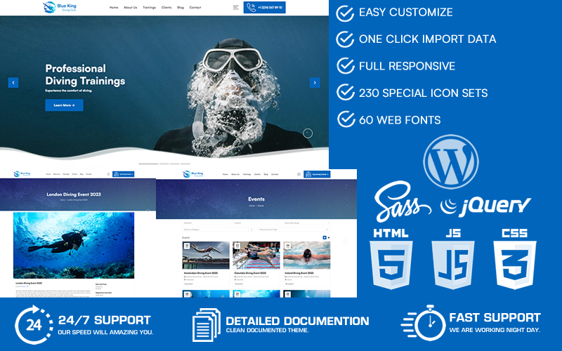Blueking - Potápěčský klub téma WordPress