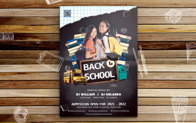 Modèle de flyer de retour à l'école et de médias sociaux