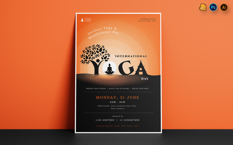 Stampa volantino per la giornata internazionale dello yoga e modello di social media