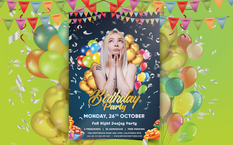 Verjaardagsfeestje Flyer Afdrukken en Social Media Sjabloon