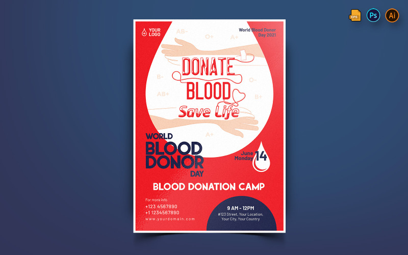 Volantino per la giornata mondiale del donatore di sangue e modello di social media