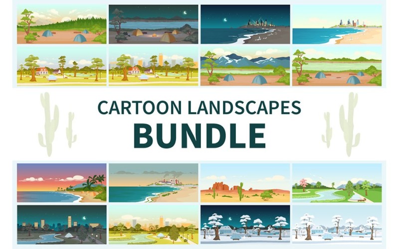 Ensemble d'illustrations de paysages de dessins animés