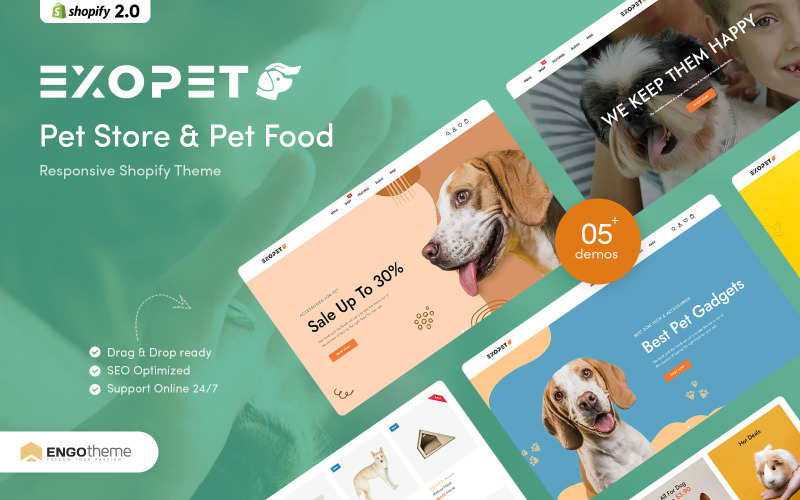 Exopet — Responsywny motyw Shopify dla sklepu zoologicznego i karmy dla zwierząt