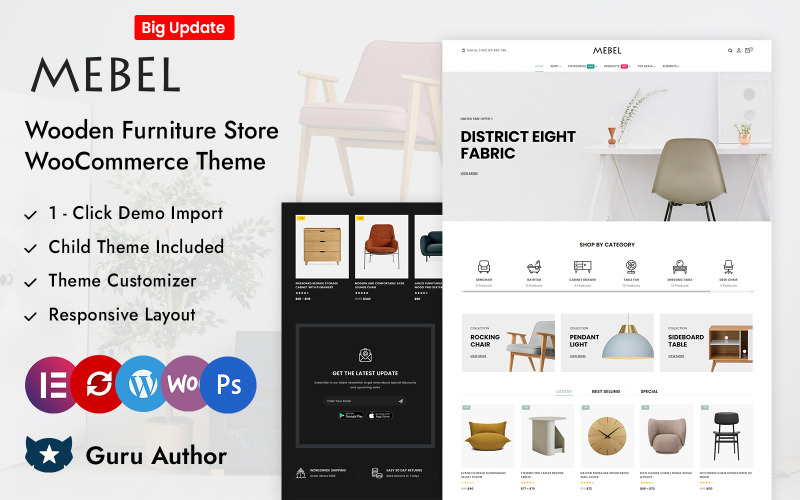 Mebel - Магазин дерев'яних меблів Elementor WooCommerce адаптивна тема