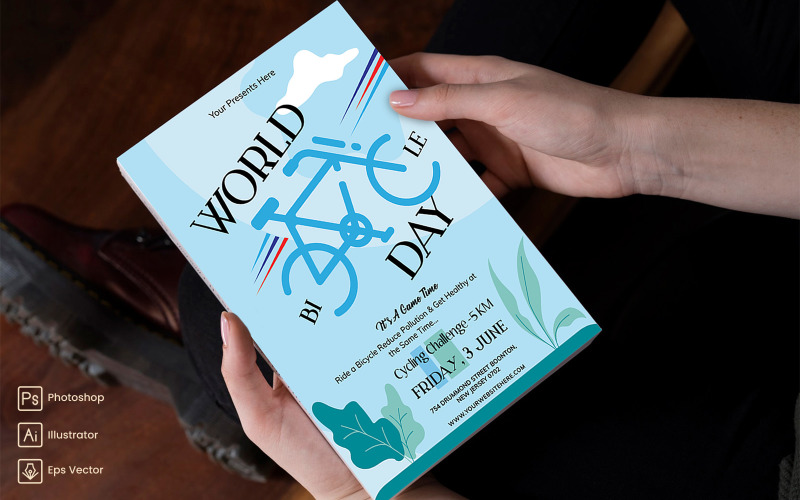 Flyer de la Journée mondiale du vélo et modèle de médias sociaux-02