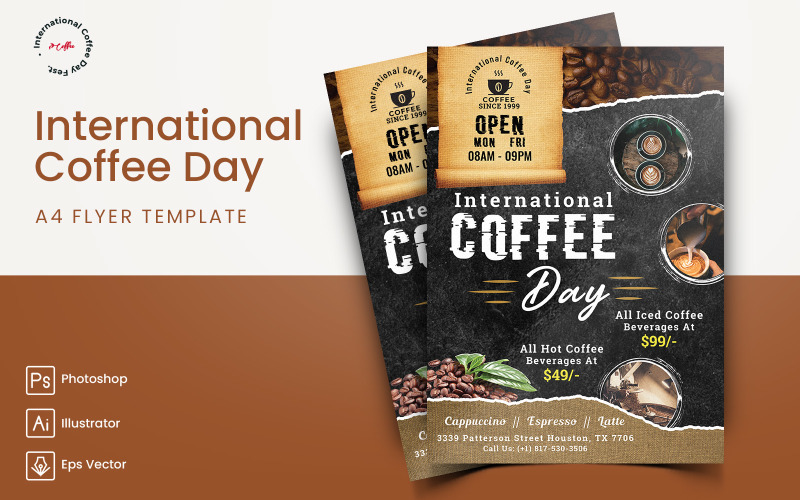 国际咖啡日传单打印和社交媒体模板