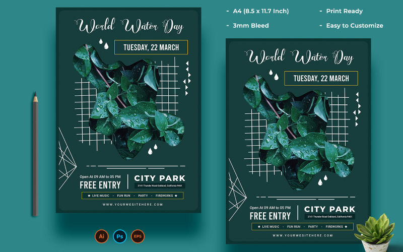 Impressão de Folheto do Dia Mundial da Água e Modelo de Mídia Social
