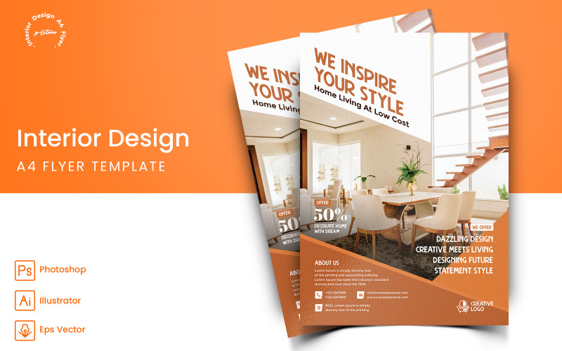 Modello di stampa di volantini di interior design e social media