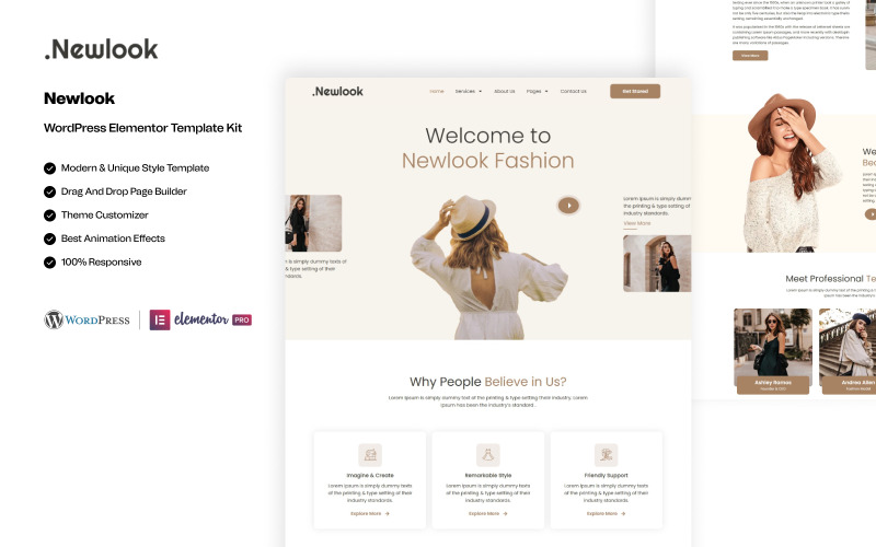 Newlook – Kit di modelli WordPress Elementor per moda e abbigliamento