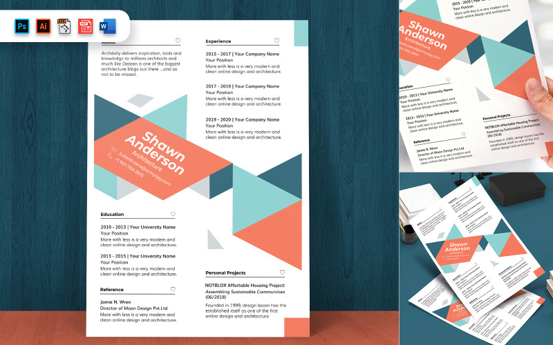 Arkitekt Designer CV CV A4 utskrivbar mall