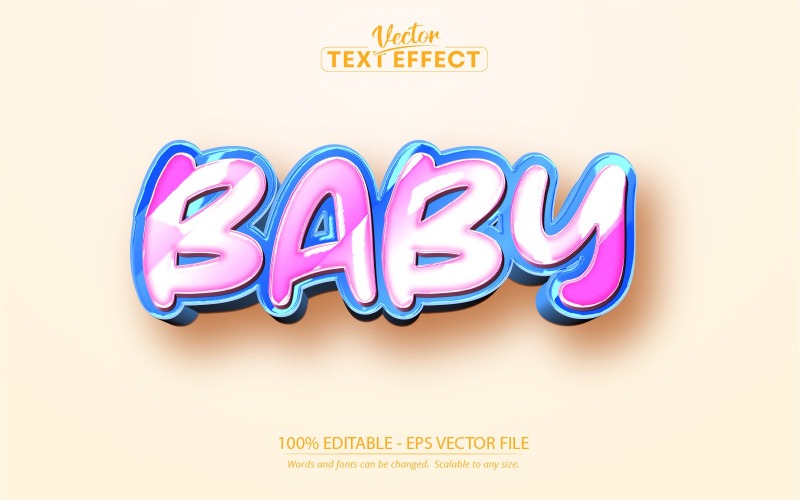 Bébé - Effet de texte modifiable, style de texte de dessin animé bleu et rose, illustration graphique