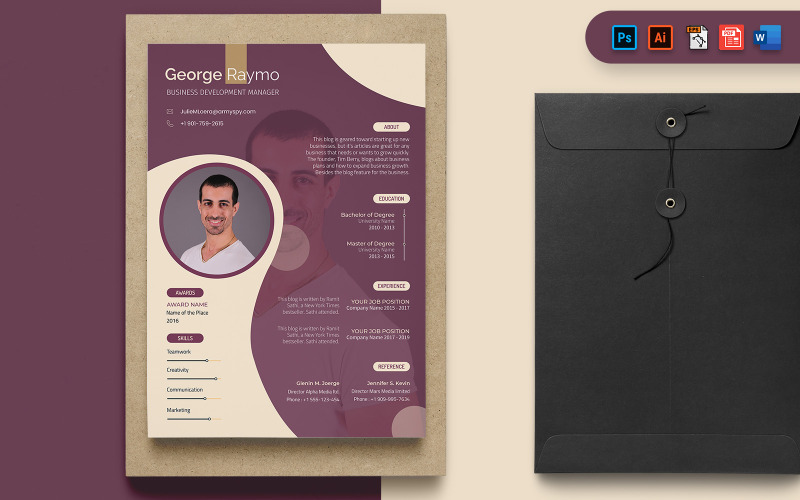 Business Development Manager CV Resume A4 Print Template