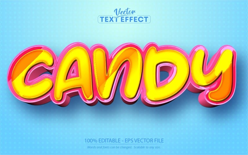 Caramelo: efecto de texto editable, estilo de texto de dibujos animados amarillo y rosa, ilustración gráfica