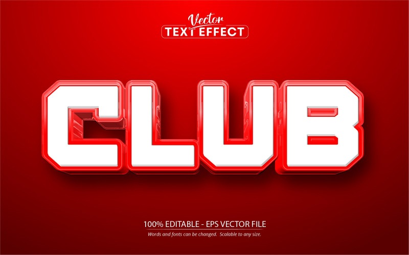 Club - bewerkbaar teksteffect, rode kleur Cartoon tekststijl, grafische illustratie