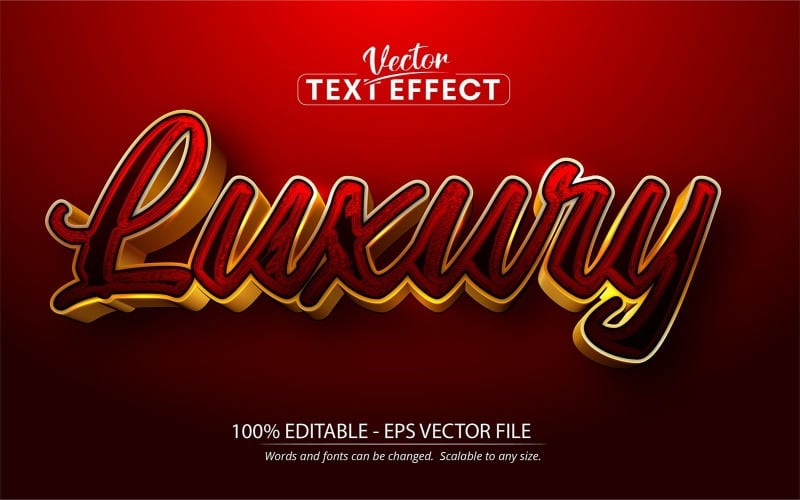 Luxus – szerkeszthető szövegeffektus, fényes arany és piros szövegstílus, grafikus illusztráció