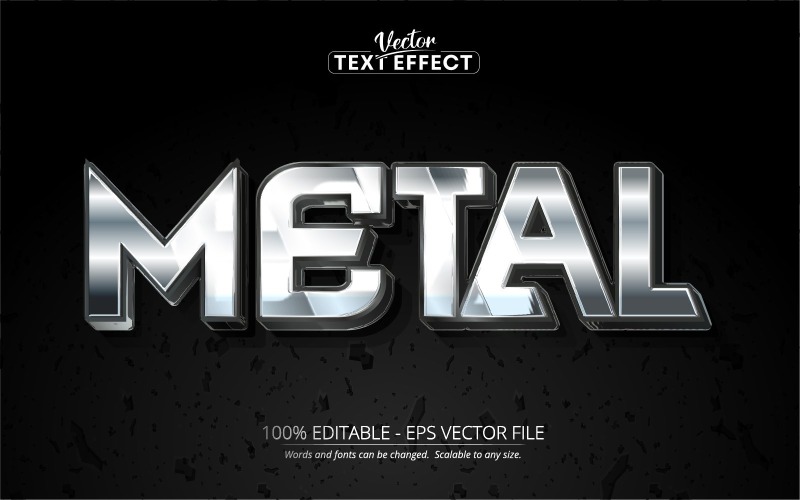 Metal - Efeito de texto editável, estilo de texto brilhante metálico e prateado, ilustração gráfica