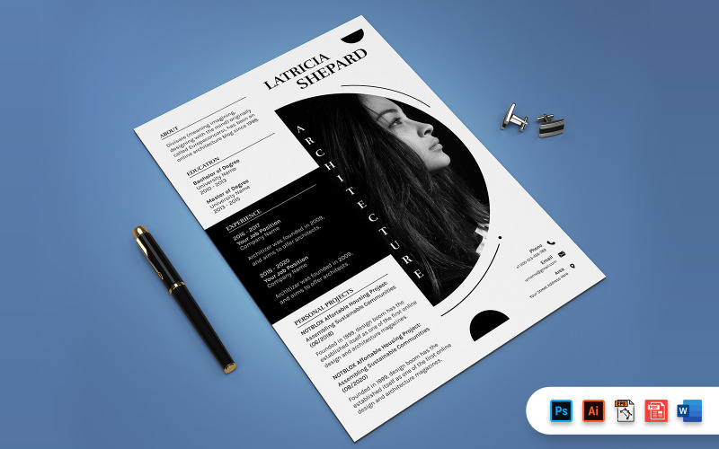 Modèle d'impression A4 de CV de concepteur d'architecte