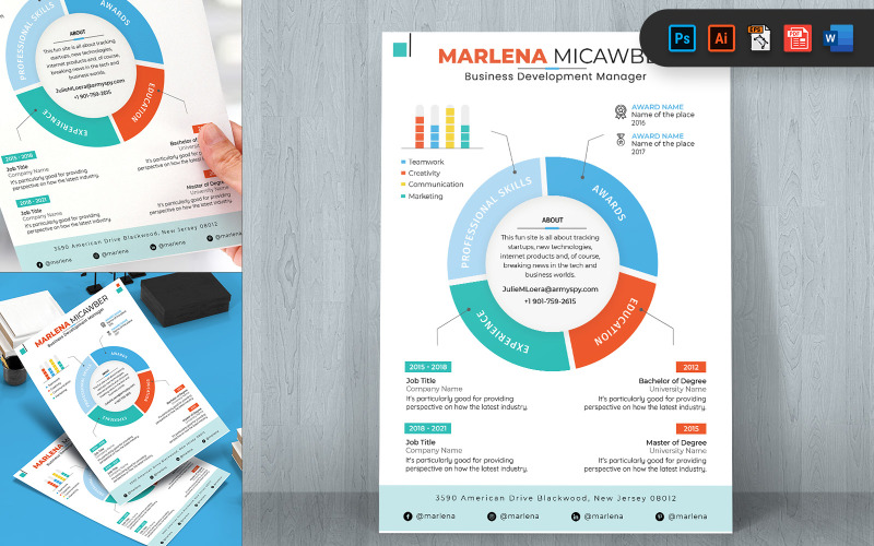 Modèle d'impression A4 de CV de style infographique