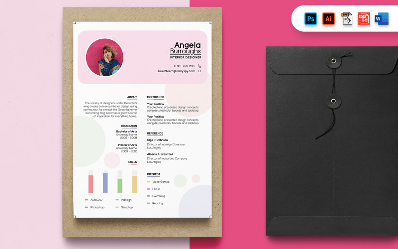 Modèle d'impression A4 de CV minimal de décorateur d'intérieur