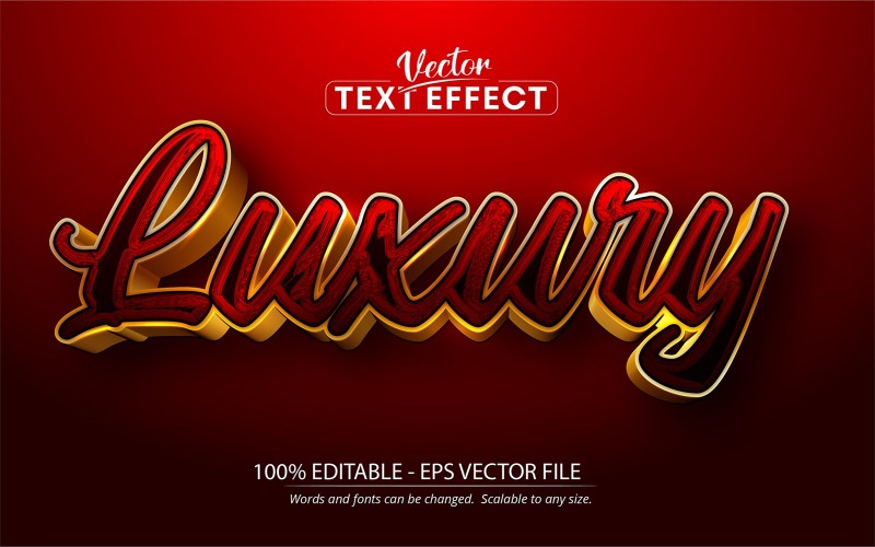 Роскошь - редактируемый текстовый эффект, блестящий золотой и красный стиль текста, графическая иллюстрация