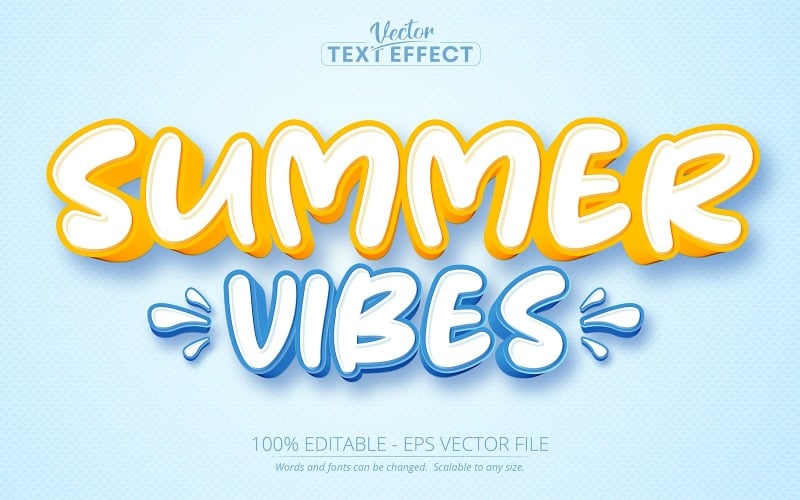 Summer Vibes - Editable Text Effect, Cartoon Yellow And Blue Color Text  Style, Graphics Illustration