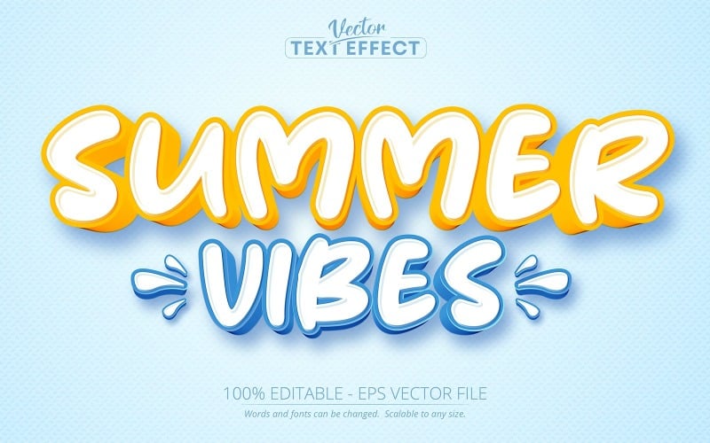 Summer Vibes - Effet de texte modifiable, style de texte de couleur jaune et bleu de dessin animé, illustration graphique
