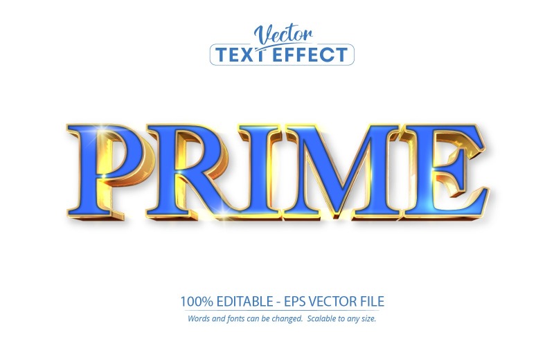 Prime - redigerbar texteffekt, glänsande guld och blå textstil, grafikillustration
