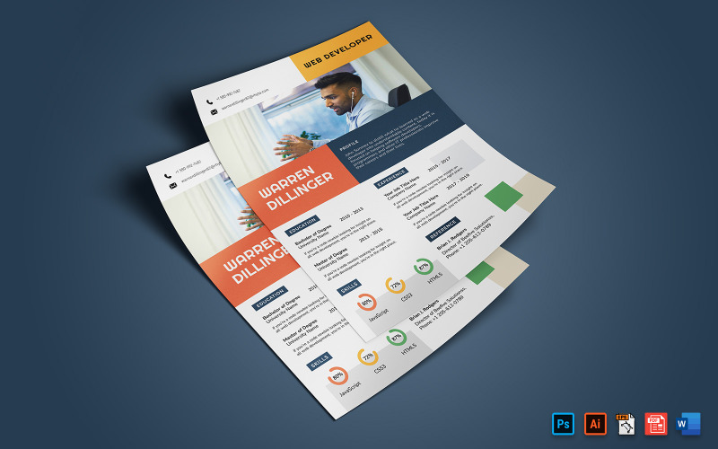 Modèle d'impression A4 de CV de développeur Web